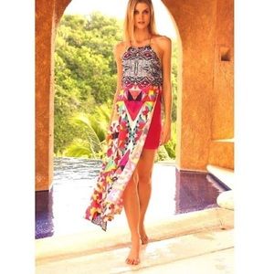 Boston Proper Multicolored Pin Wheel Geometric Rhinestones Side Slit Dress NWT